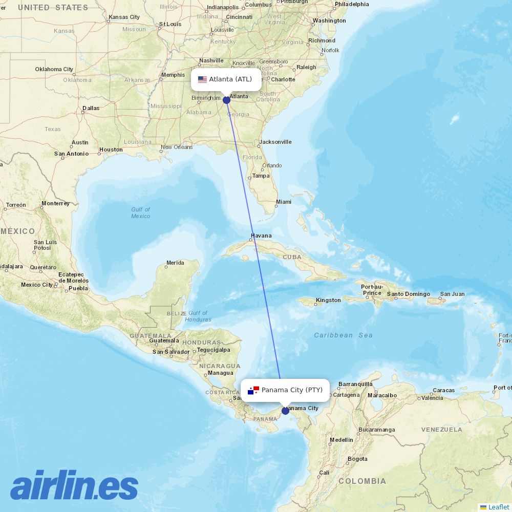 Delta Air Lines from Tocumen International destination map
