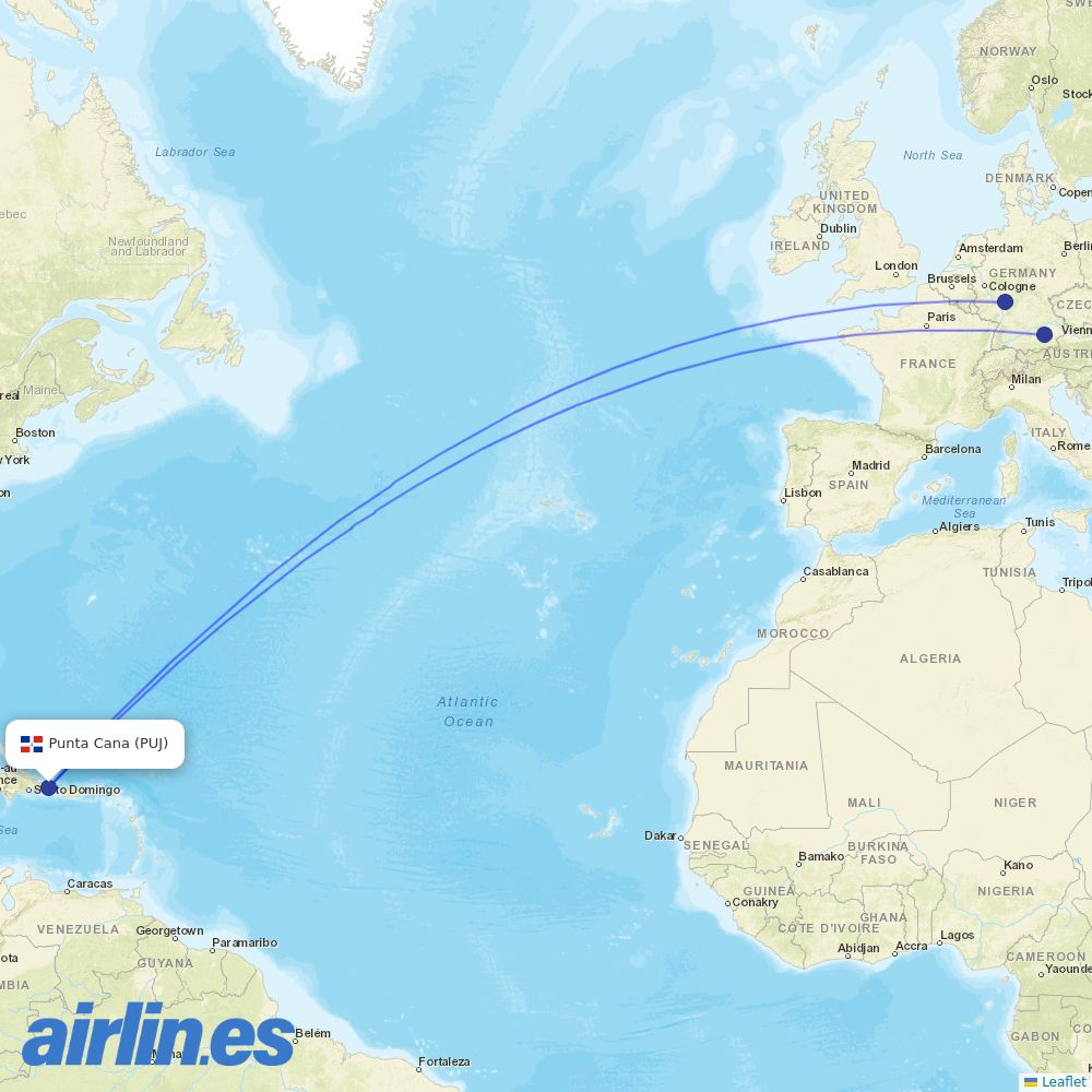 Discover Airlines from Punta Cana International Airport destination map