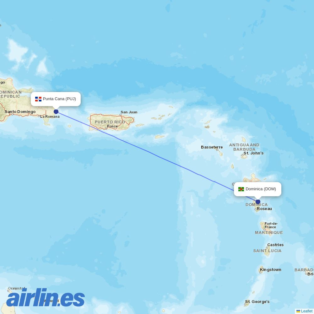 LIAT20 from Punta Cana International Airport destination map