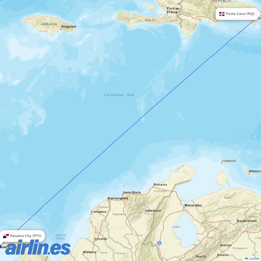 Copa Airlines at PUJ route map