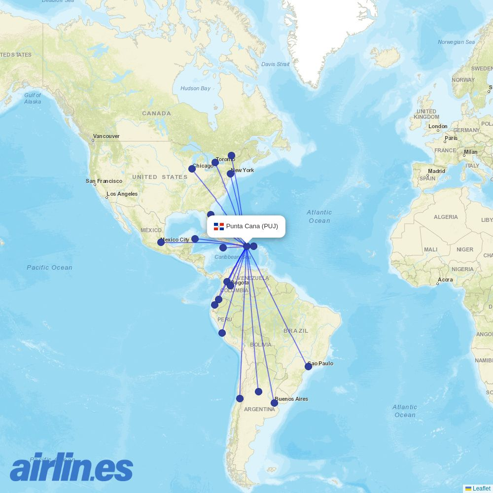 Arajet at PUJ route map