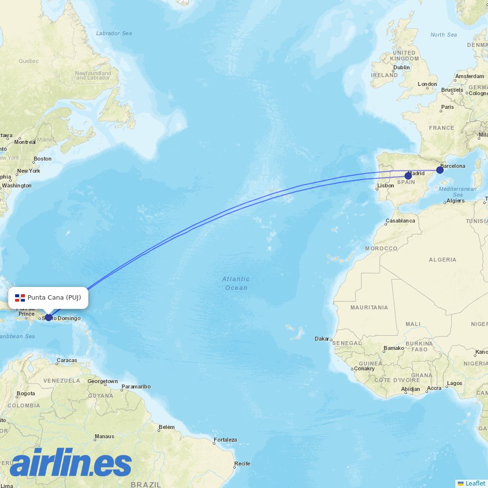 Iberojet at PUJ route map