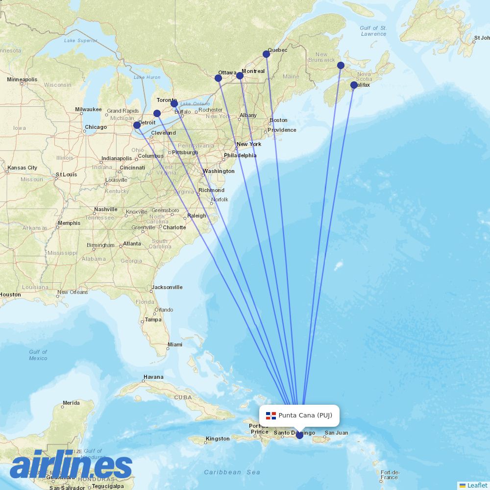 Air Transat at PUJ route map
