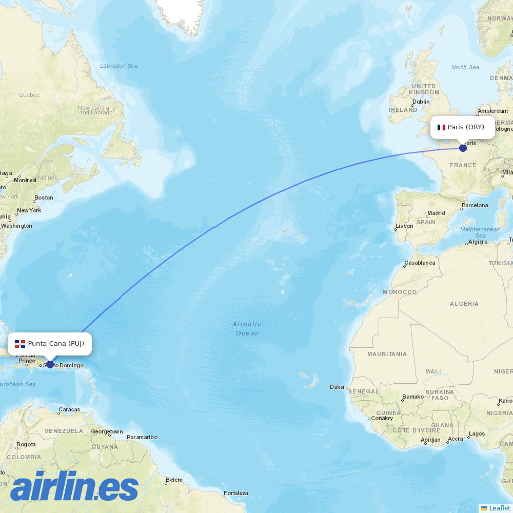 Air Caraibes at PUJ route map