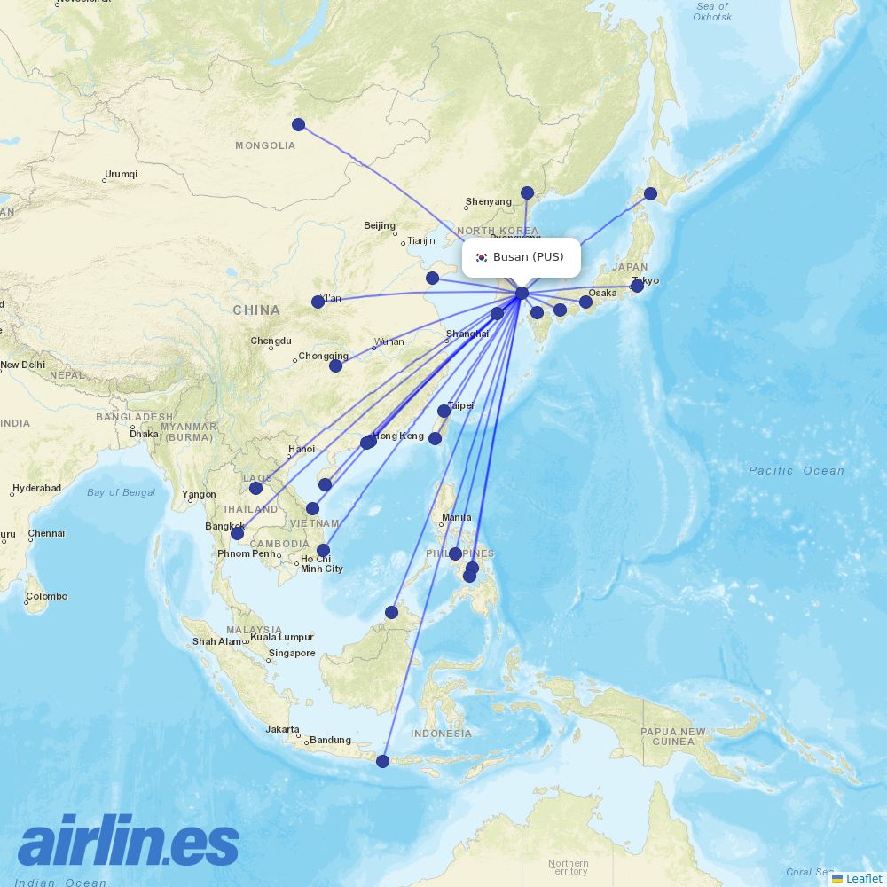 Air Busan at PUS route map