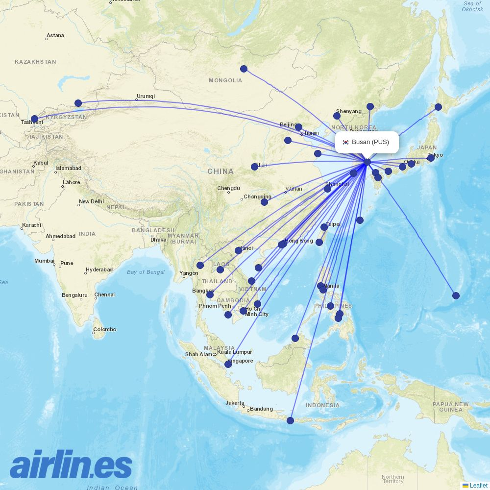 Tigerair Taiwan at PUS route map