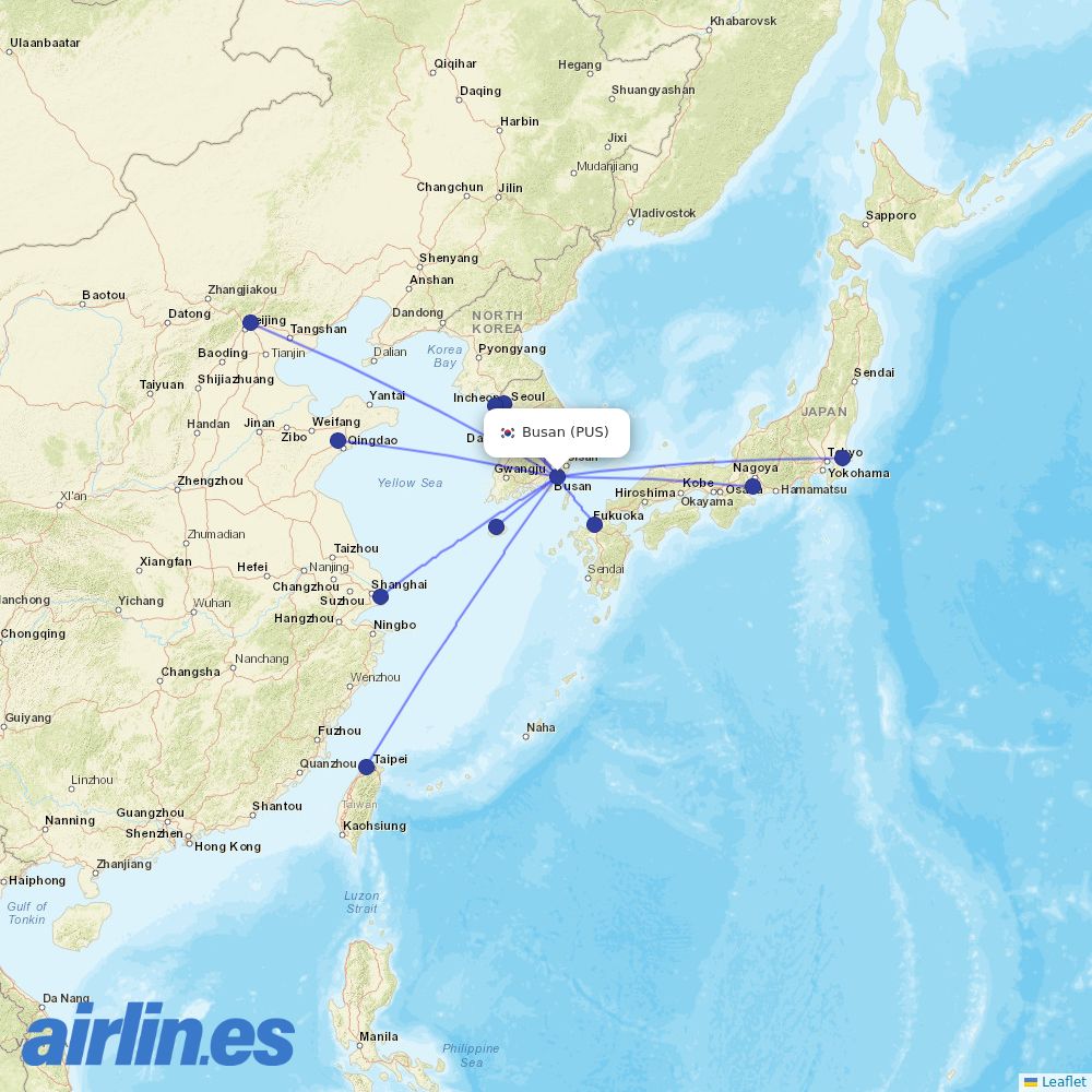 Korean Air at PUS route map