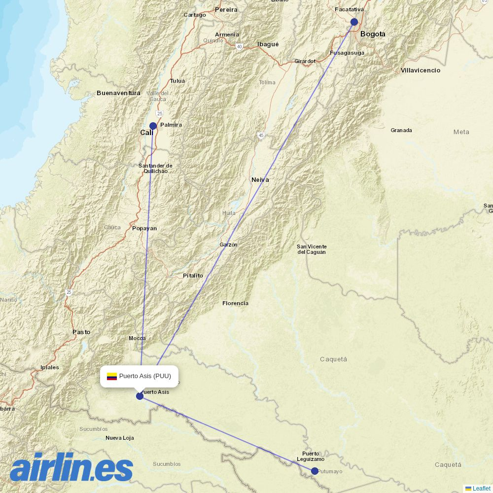 SATENA at PUU route map