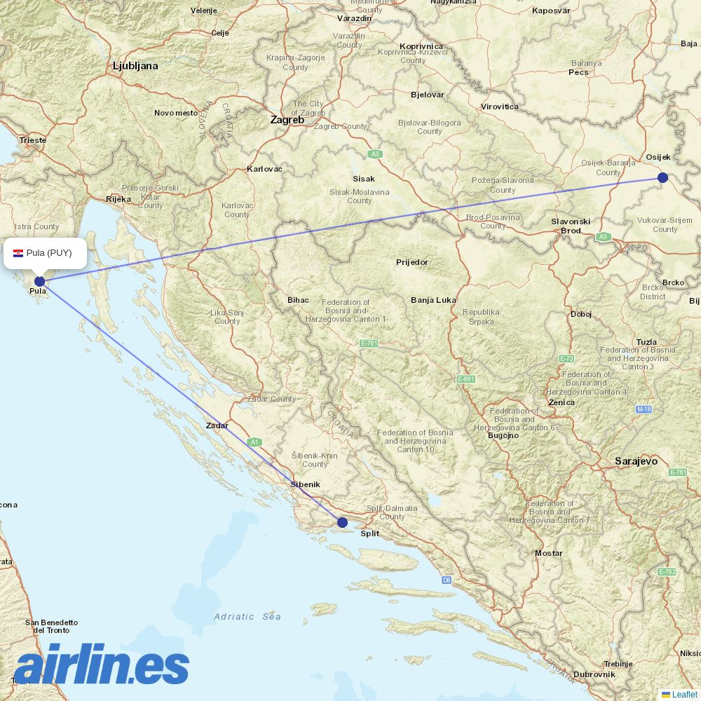 Trade Air at PUY route map