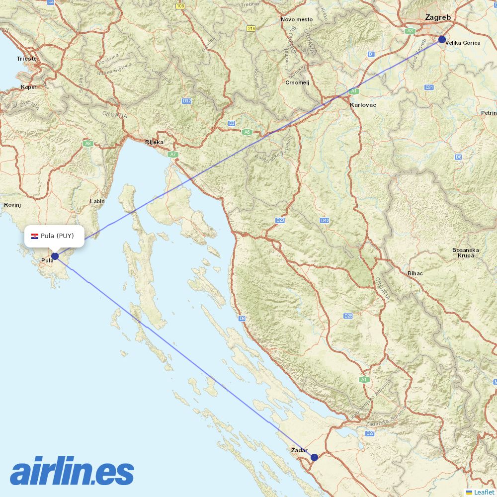 Croatia Airlines at PUY route map