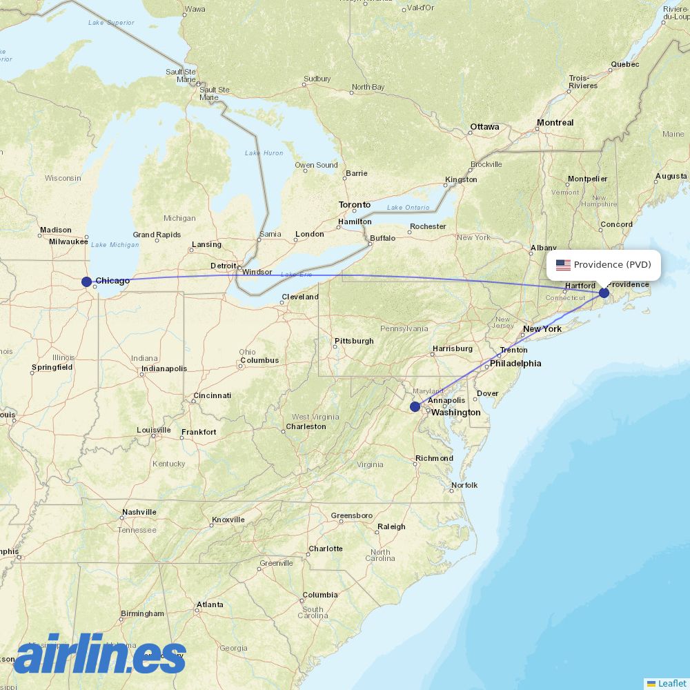 United Airlines from Theodore Francis Green State destination map
