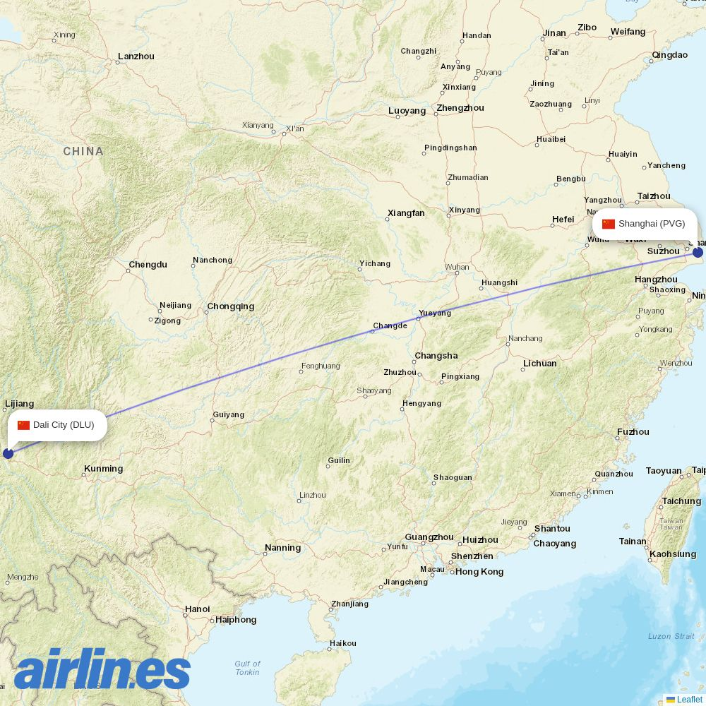 Lucky Air from Shanghai Pudong International Airport destination map