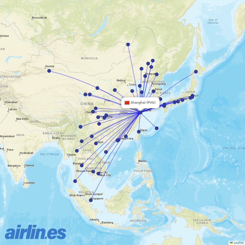 Spring Airlines at PVG route map