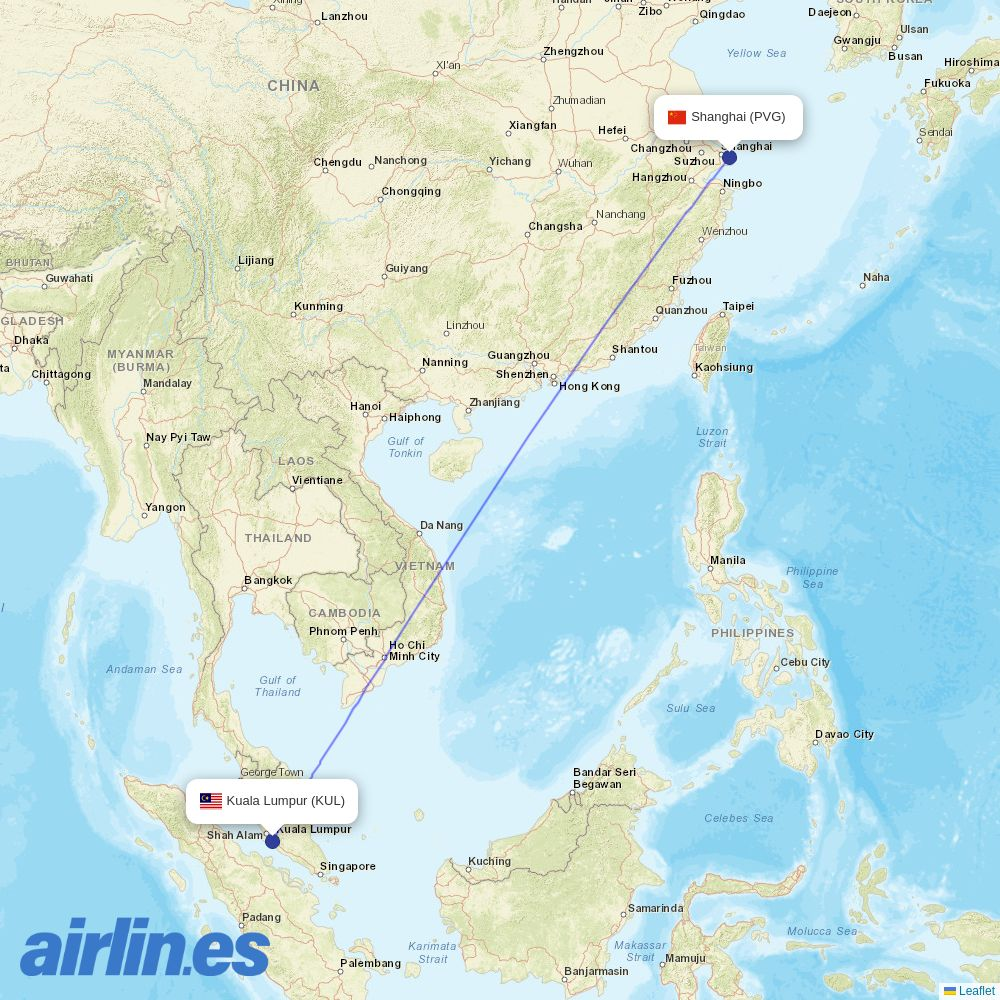 AirAsia X at PVG route map