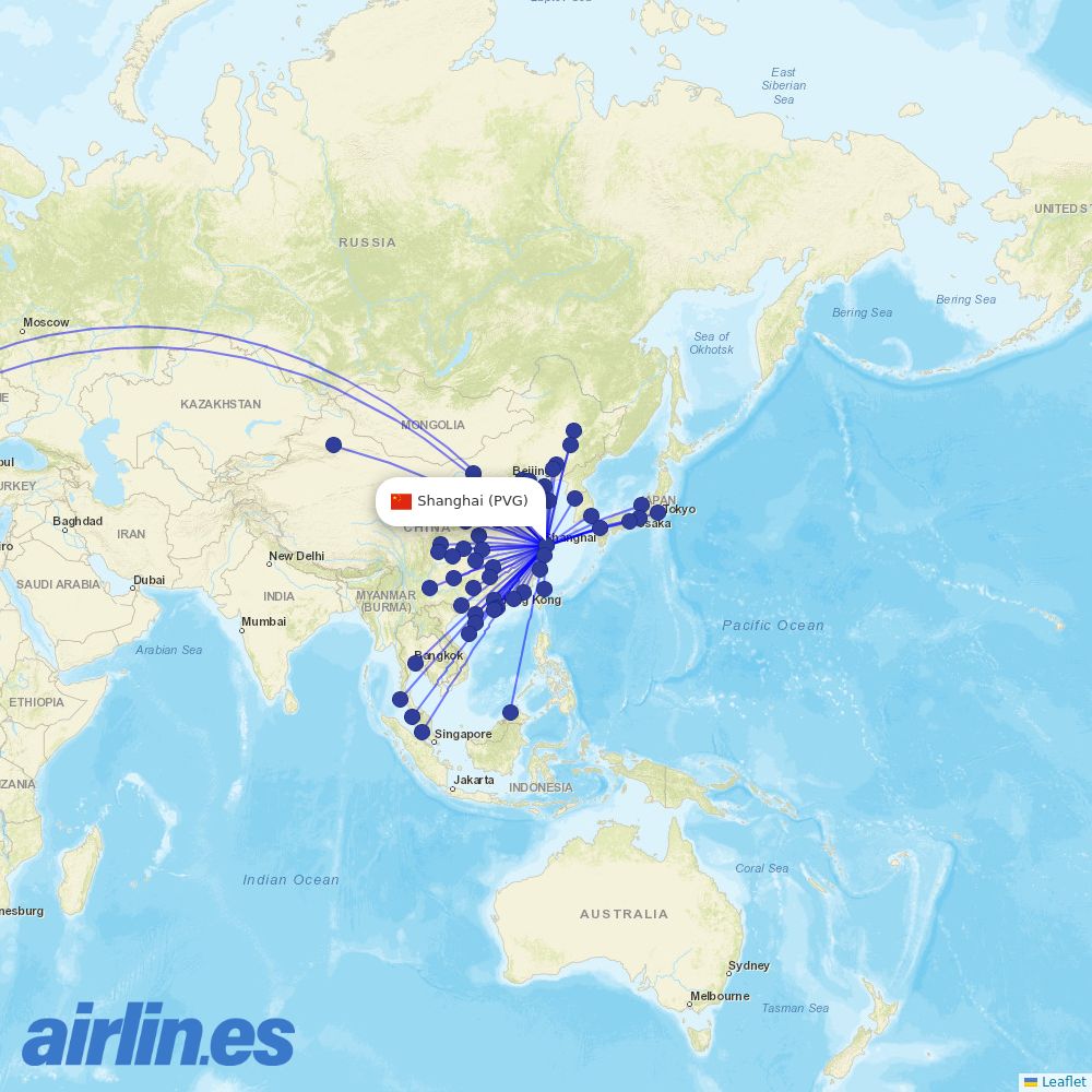 Shanghai Airlines at PVG route map