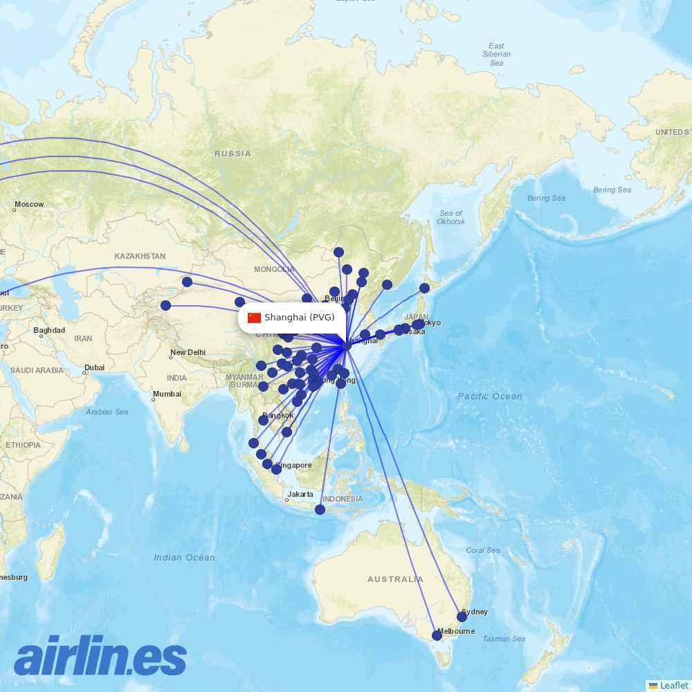 Juneyao Airlines at PVG route map
