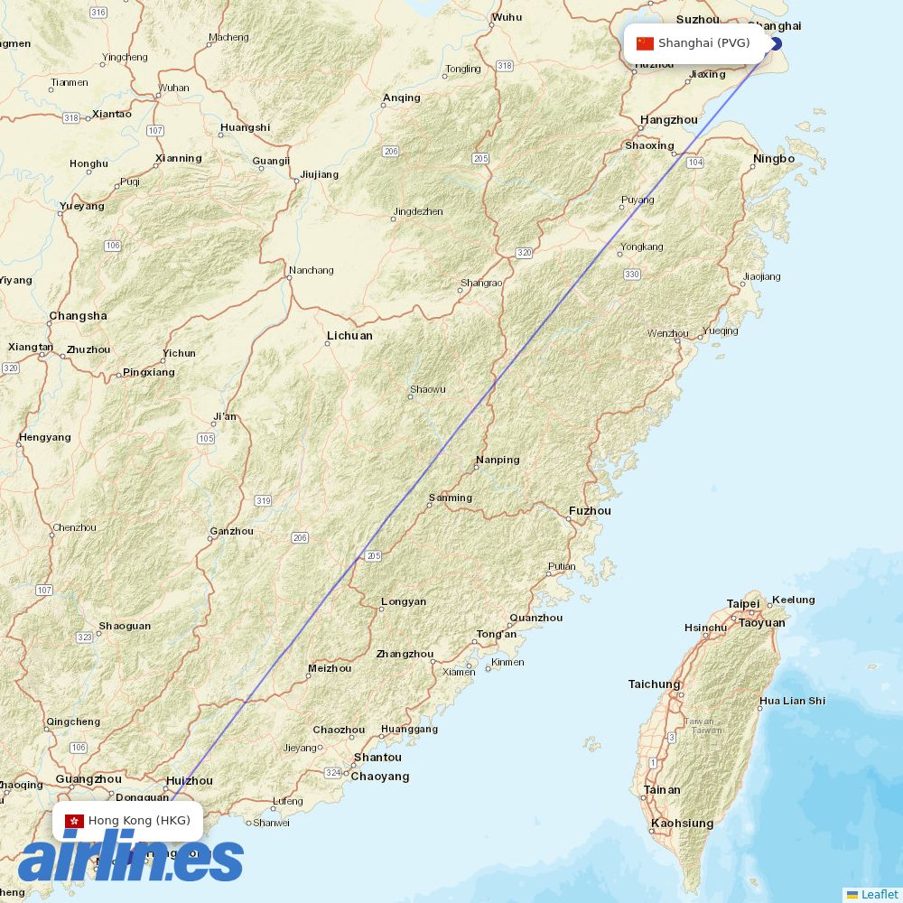 Hong Kong Airlines at PVG route map