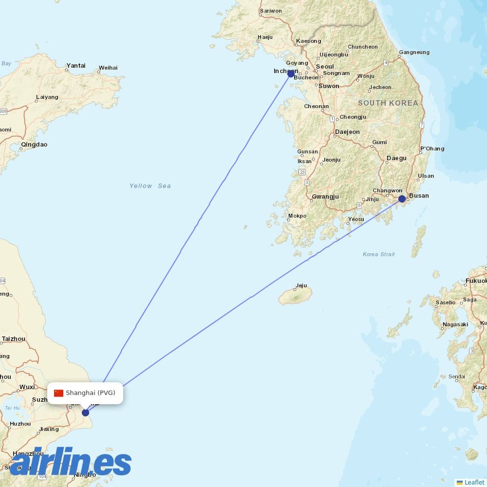 Korean Air at PVG route map