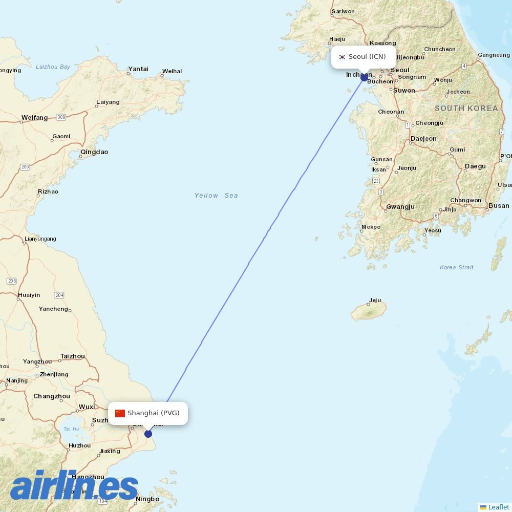 Asiana at PVG route map