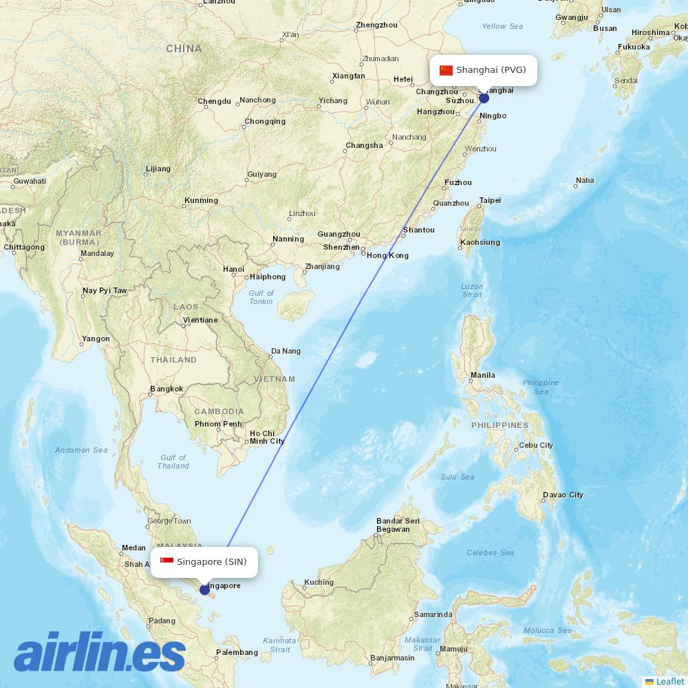 Singapore Airlines at PVG route map