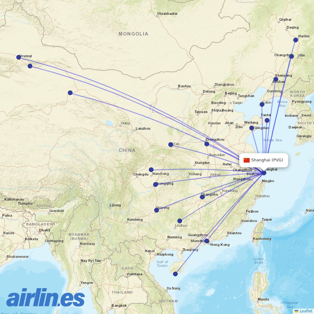 Suparna Airlines at PVG route map