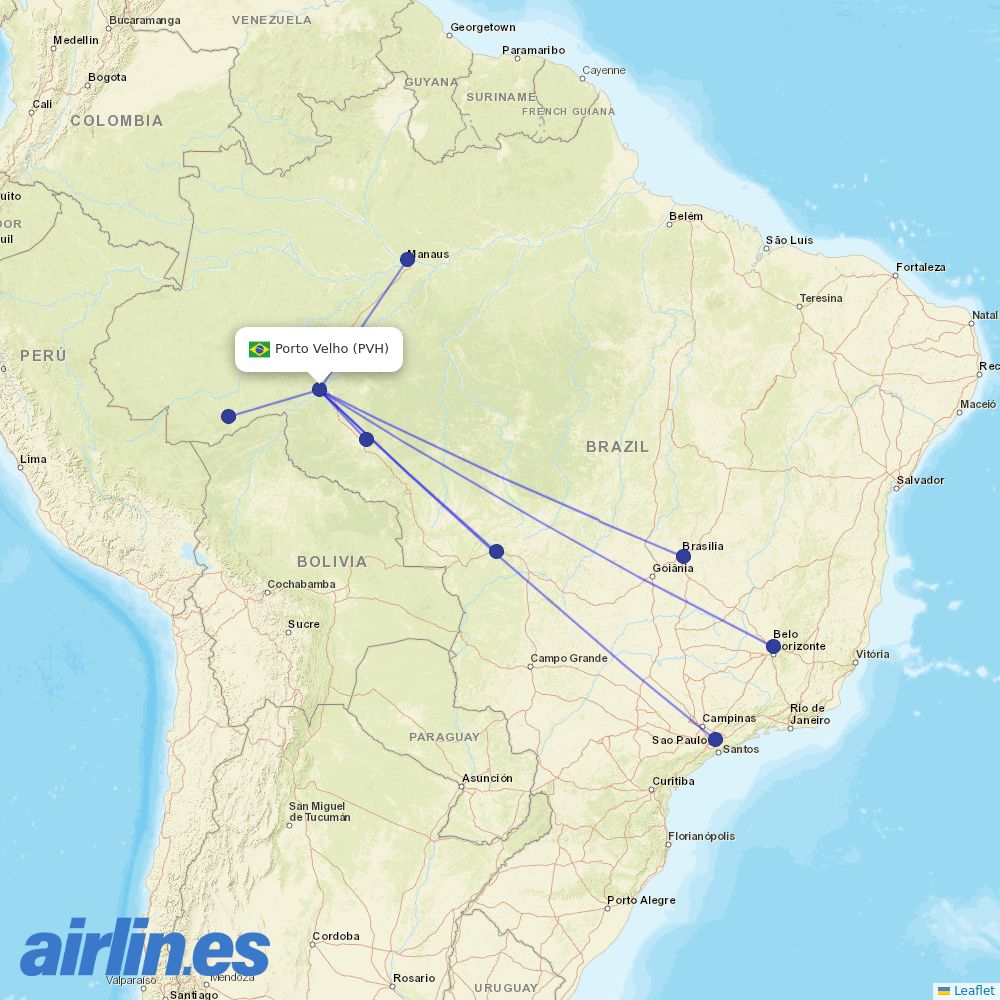 Gol from Governador Jorge Teixeira De Oliveira destination map