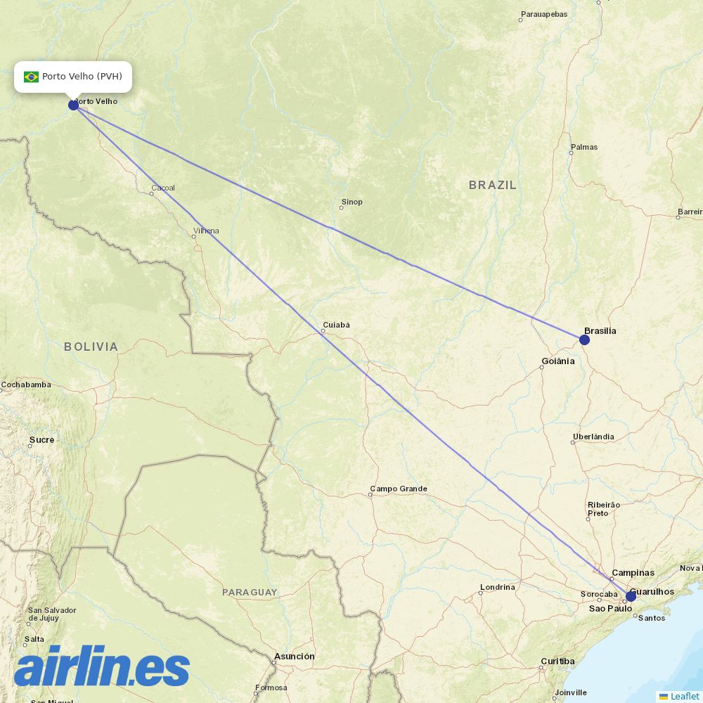 LATAM Airlines from Governador Jorge Teixeira De Oliveira destination map