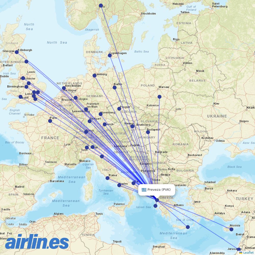Cyprus Airways at PVK route map