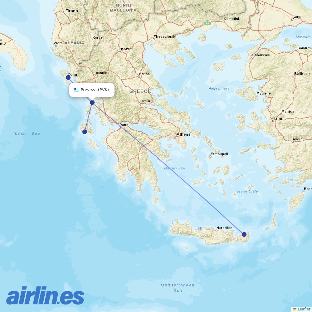 Sky Express from Aktio destination map