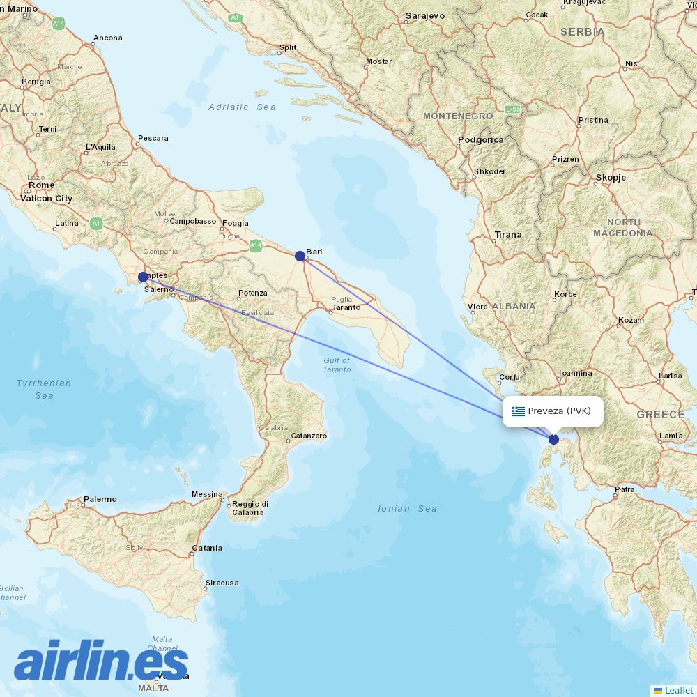 Volotea from Aktio destination map