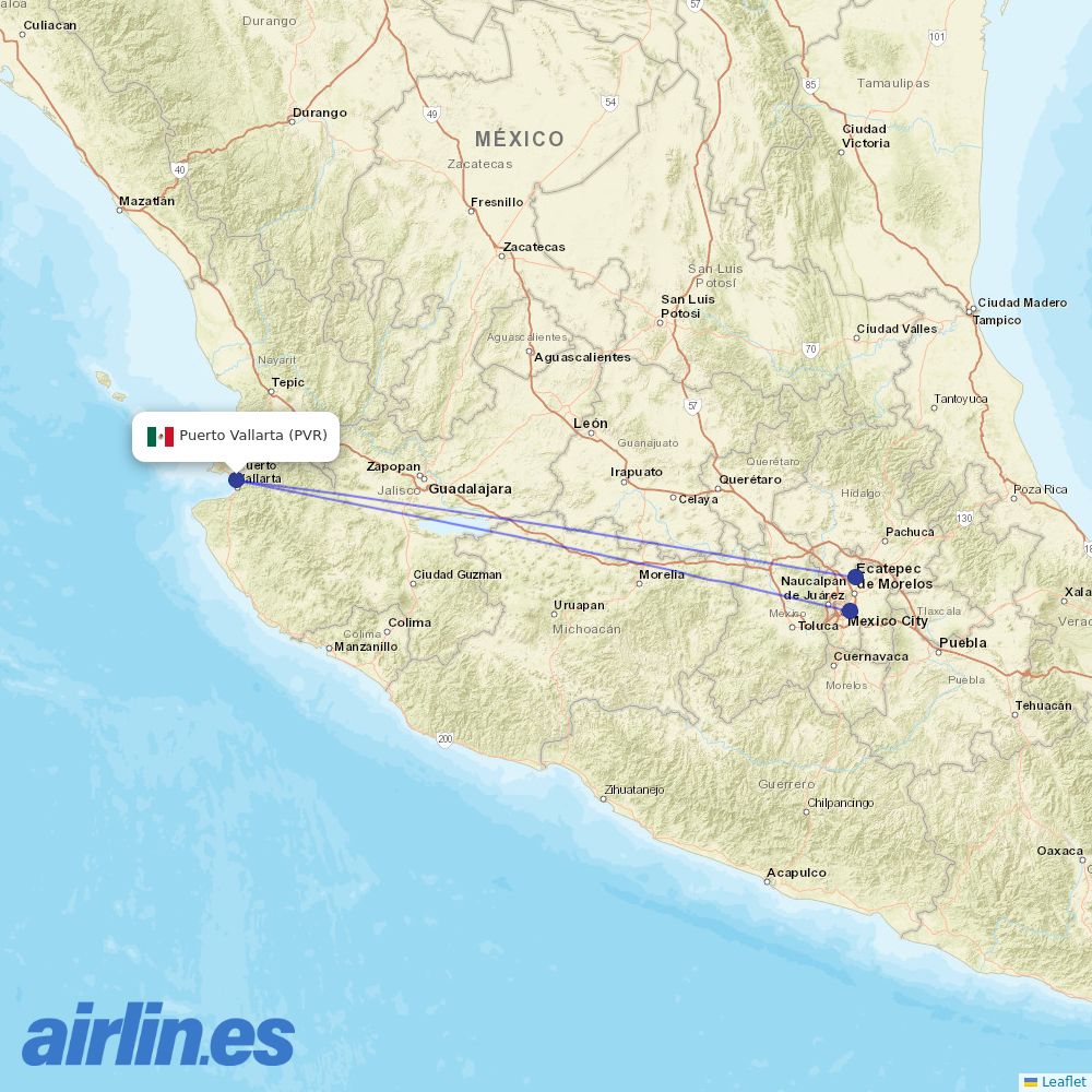 Aeromexico from Licenciado Gustavo Diaz Ordaz International destination map
