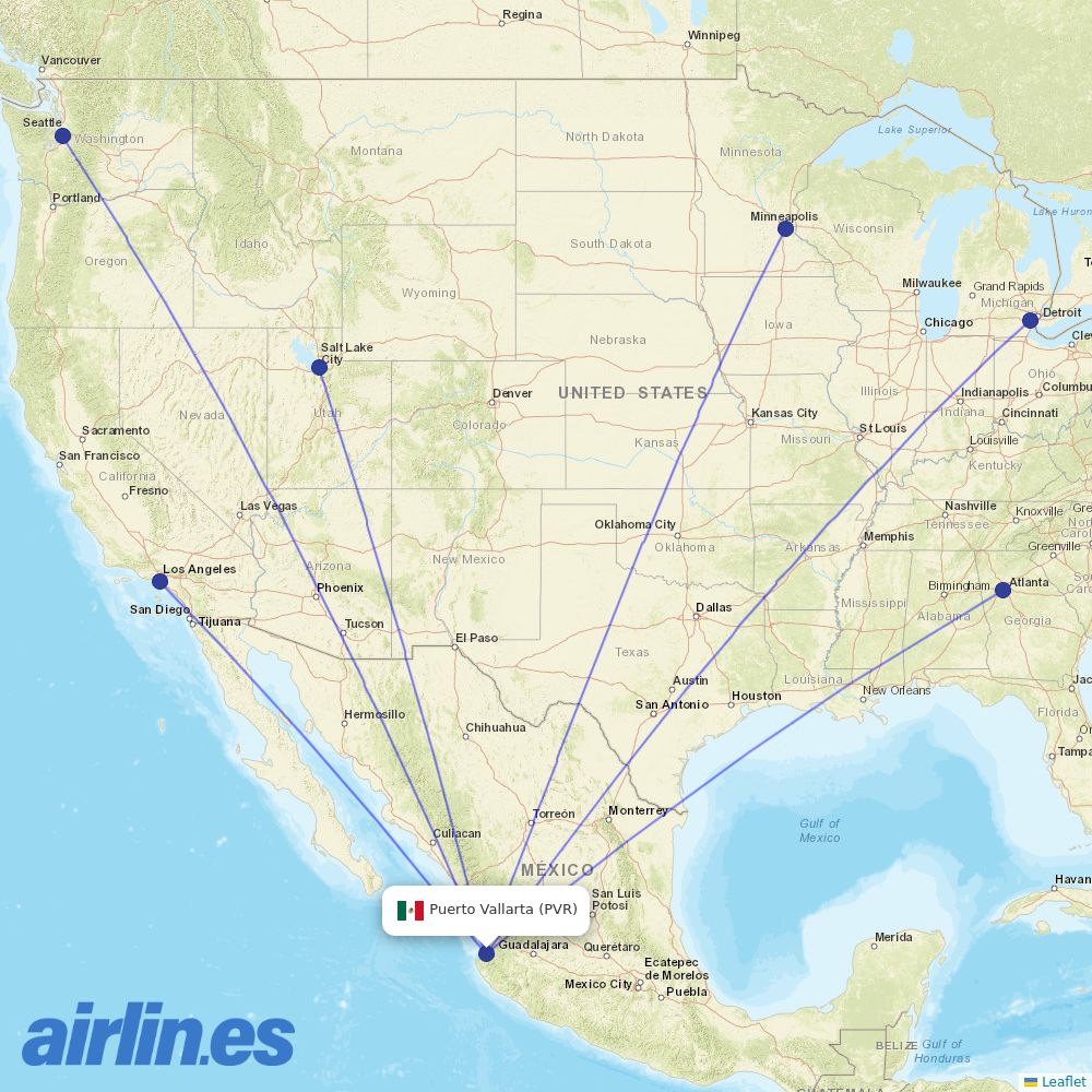 Delta Air Lines from Licenciado Gustavo Diaz Ordaz International destination map