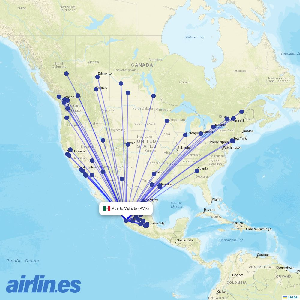 Porter Airlines from Licenciado Gustavo Diaz Ordaz International destination map