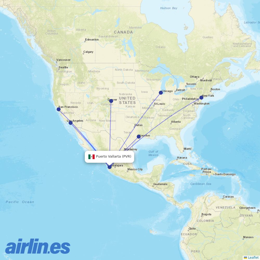 United Airlines from Licenciado Gustavo Diaz Ordaz International destination map