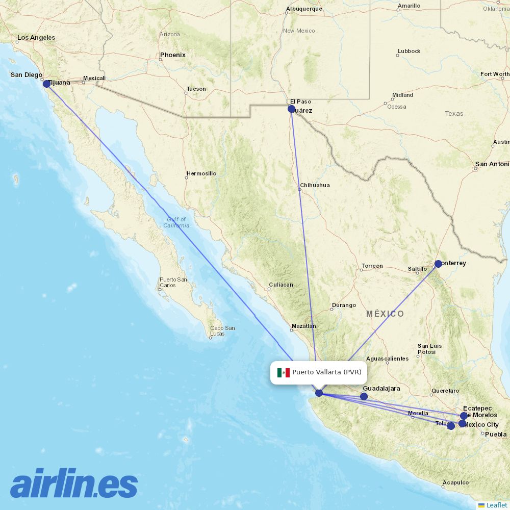 VivaAerobus from Licenciado Gustavo Diaz Ordaz International destination map