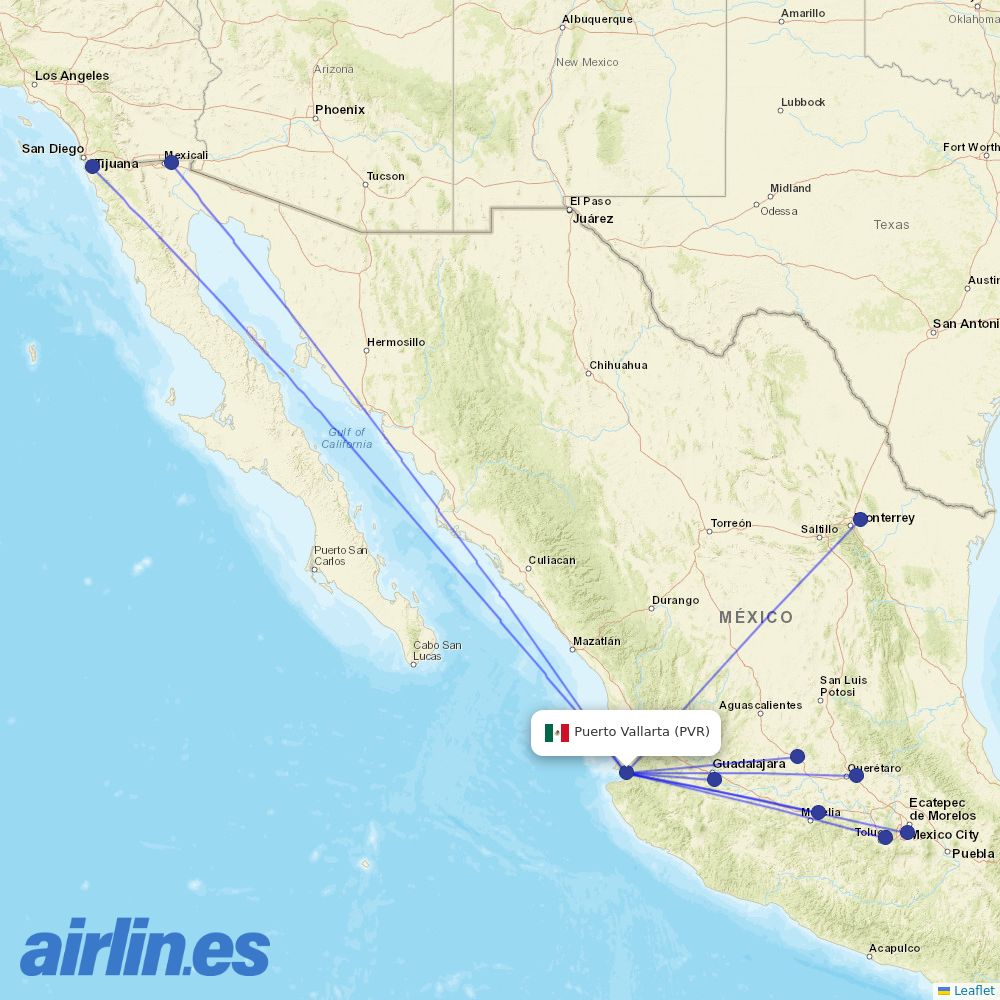 Volaris from Licenciado Gustavo Diaz Ordaz International destination map