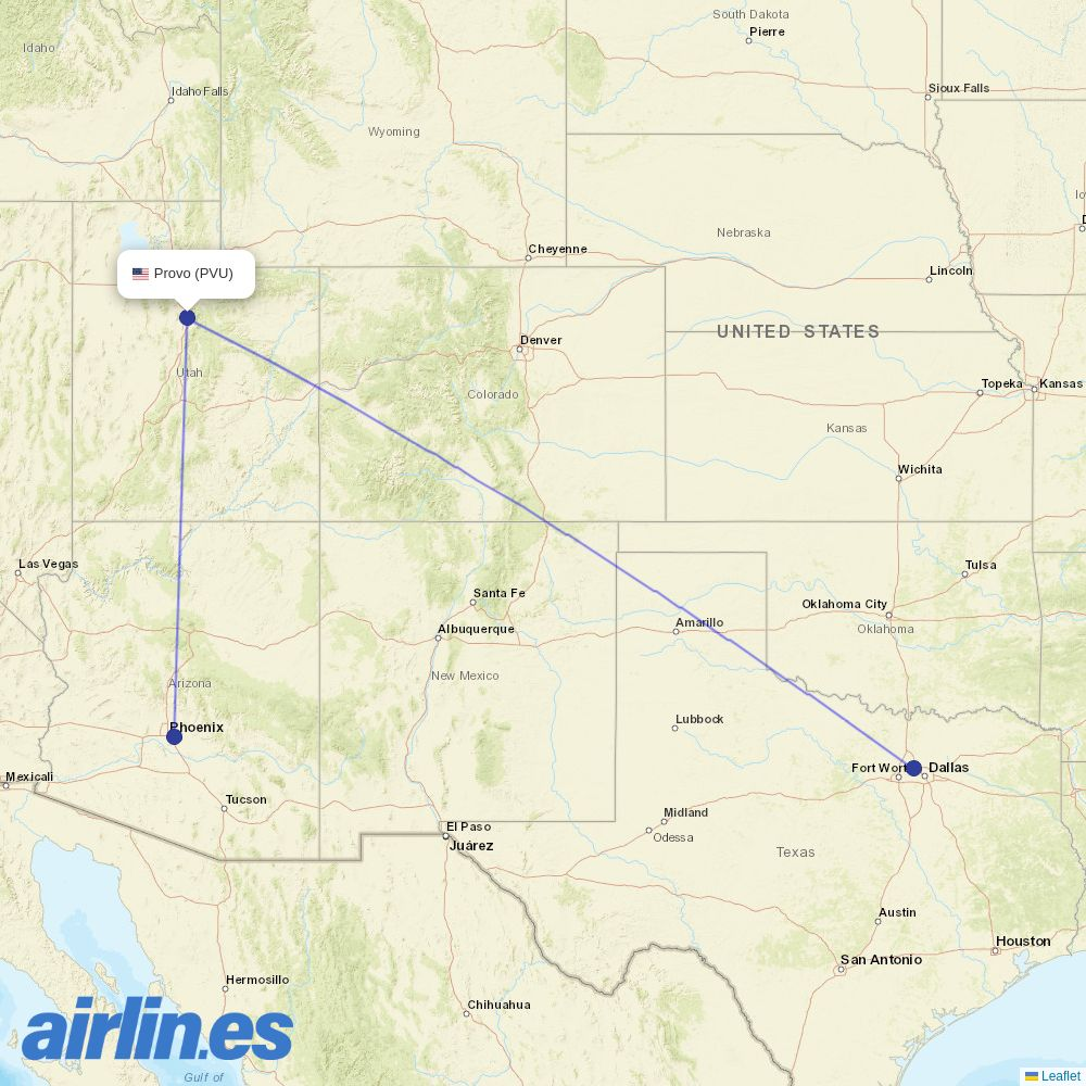 American Airlines from Provo Municipal Airport destination map