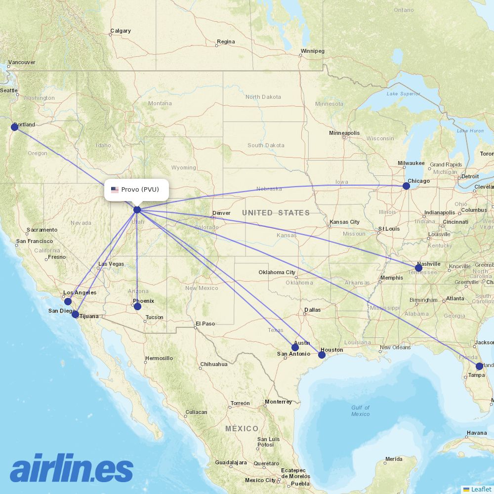 Allegiant Air from Provo Municipal Airport destination map