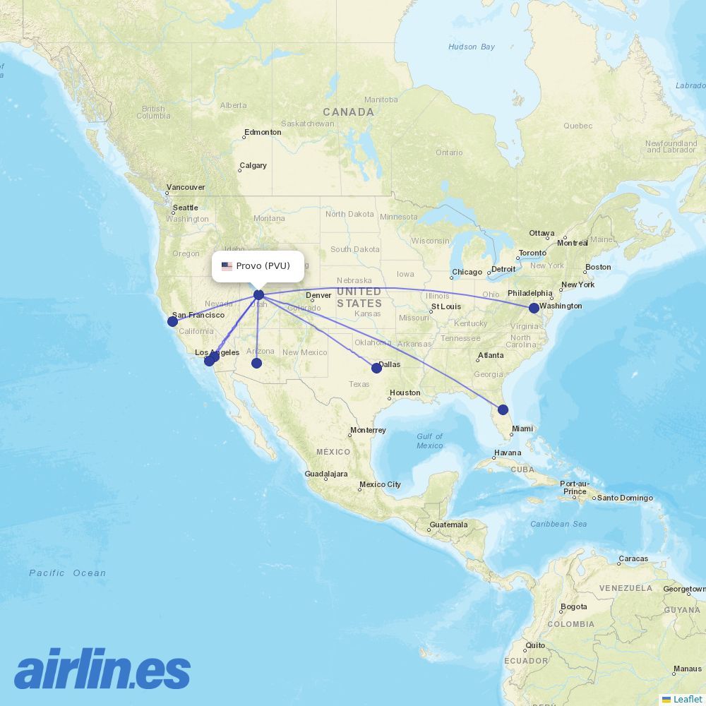 Breeze Airways from Provo Municipal Airport destination map