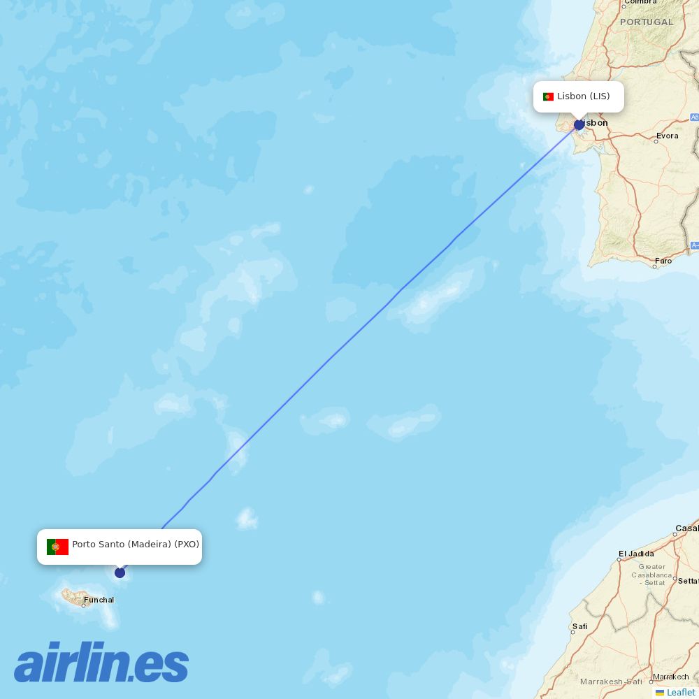 TAP Portugal from Porto Santo destination map