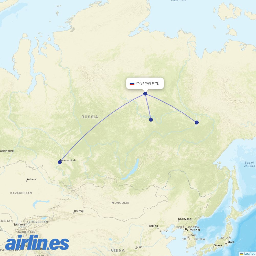 Yakutia Airlines from Polyarnyj destination map