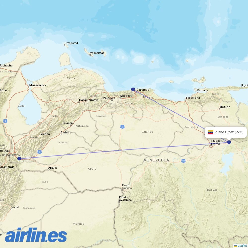 Rutaca Airlines at PZO route map