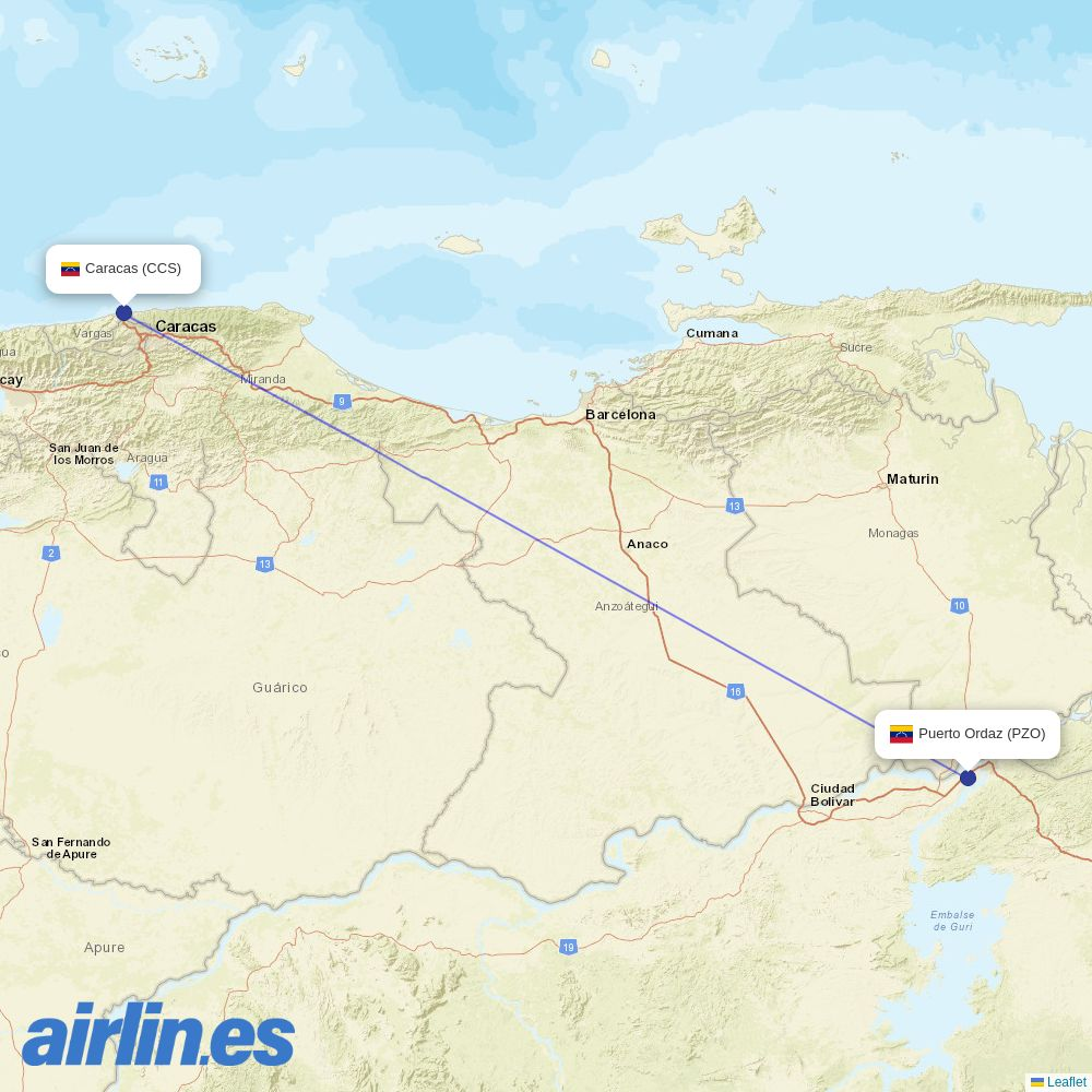 Avior at PZO route map