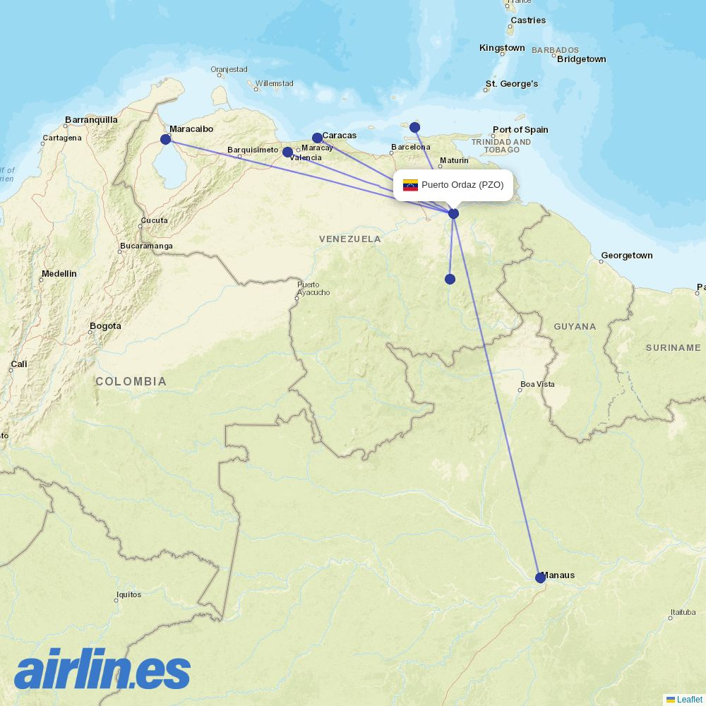 Conviasa at PZO route map