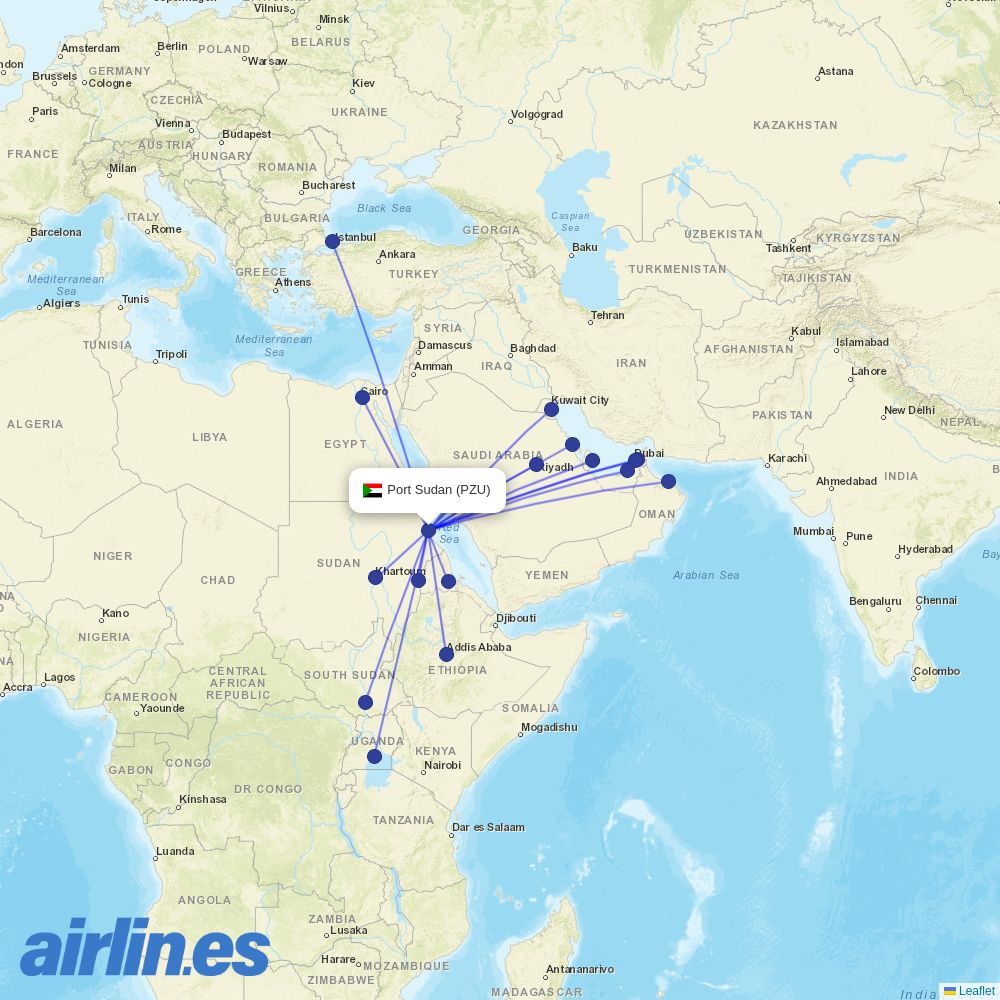 Turkish Airlines from Port Sudan destination map