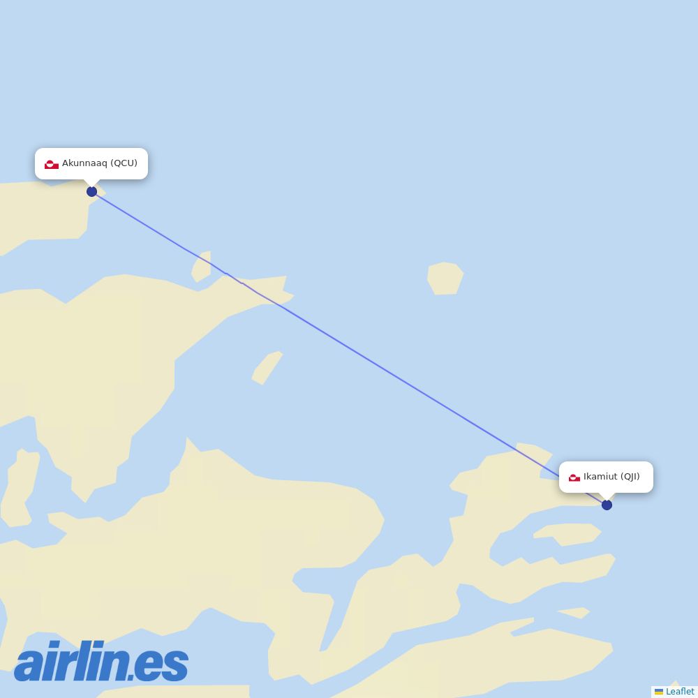 Air Greenland from Akunnaag Heliport destination map
