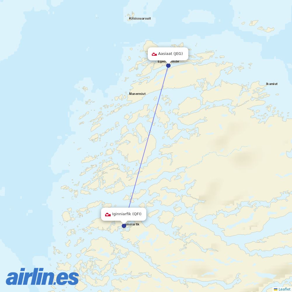 Air Greenland from Iginniarfik Heliport destination map