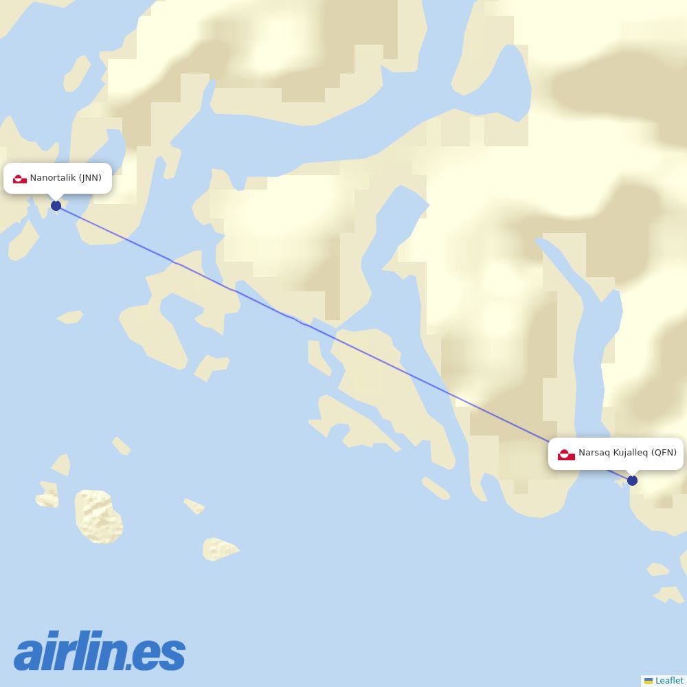 Air Greenland from Narsaq Kujalleq Heliport destination map