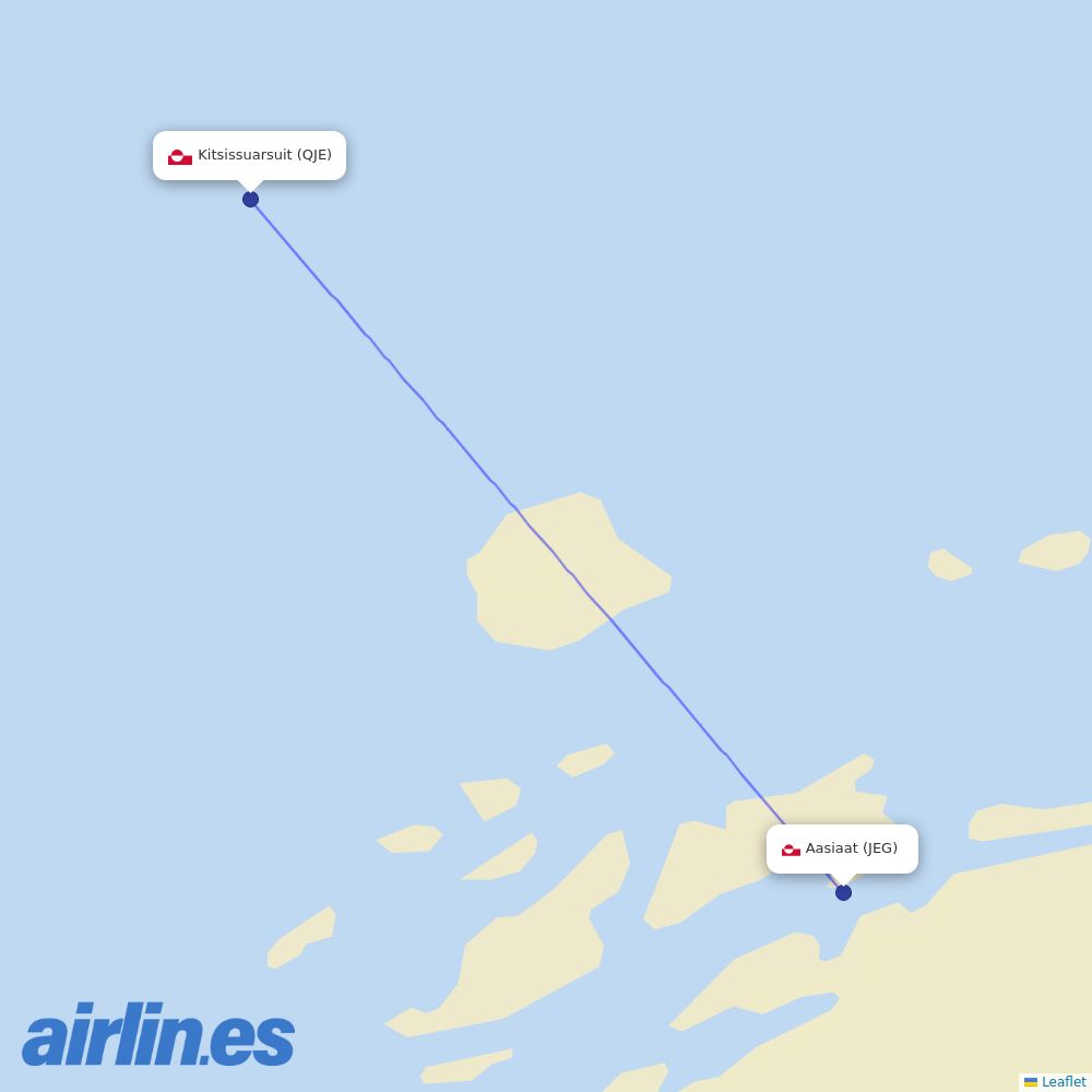 Air Greenland from Kitsissuarsuit Heliport destination map