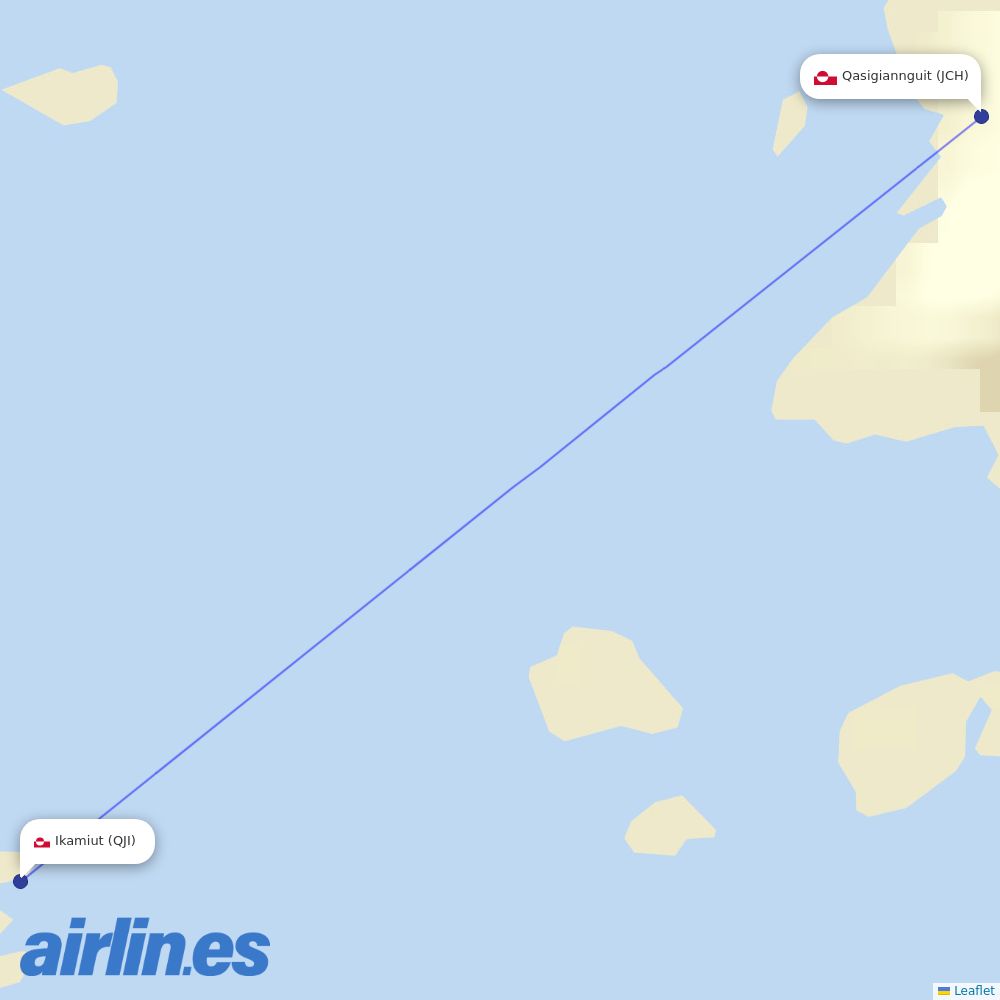 Air Greenland from Ikamiut Heliport destination map